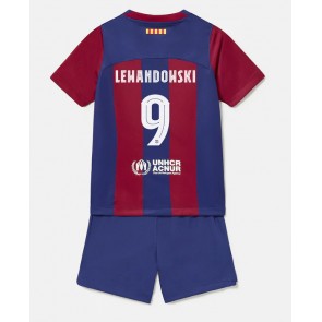 Barcelona Robert Lewandowski #9 Dětské Domácí dres komplet 2023-24 Krátký Rukáv (+ trenýrky)